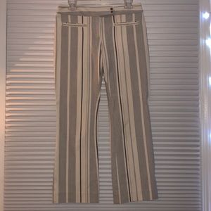 Anthropologie Crop Flare Cream/Navy Pinstriped Pants